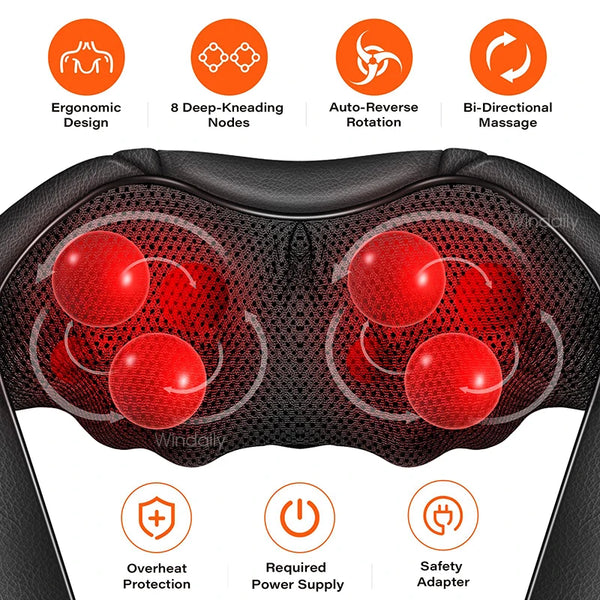 4D Shiatsu Neck and Shoulder Massager with Heat Electric Back Massagers Kneading Massage Pillow Full Body Muscle Home Car Use